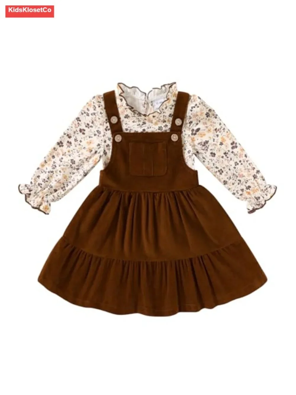 Toddler Girl Long Sleeve Ruffle Top & Overall Dress Set with Pockets